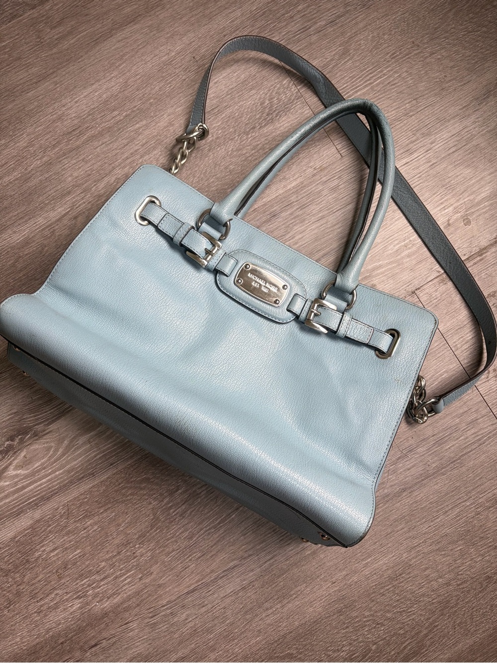 Michael Kors Light Blue Leather Satchel with Silver Hardware